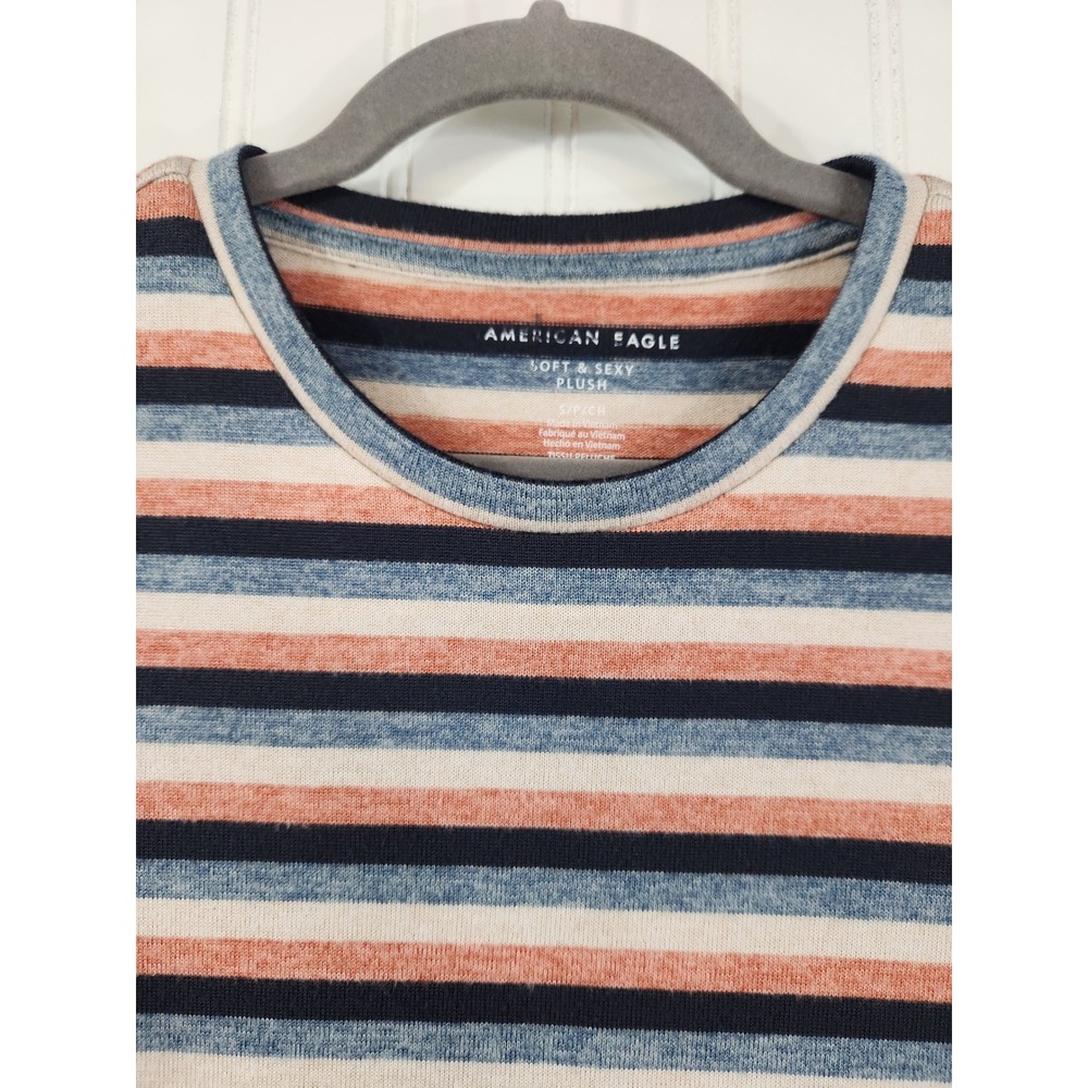American Eagle Soft & Sexy Women Plush Striped Long Sleeve Top Blue Orange Small - Picture 3 of 9